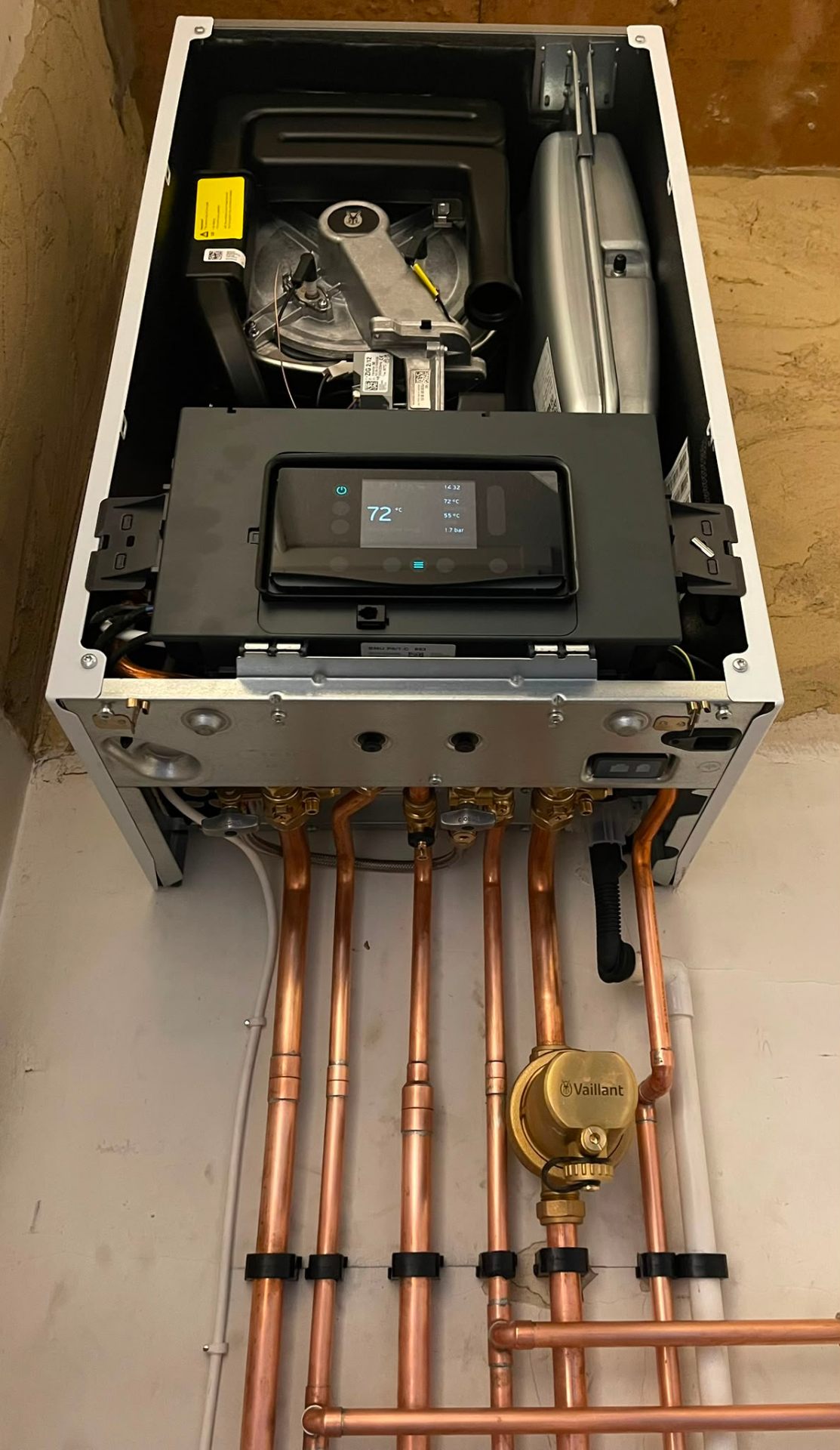 Baxi boiler installation with casing removed for commissioning by Heat Solution London